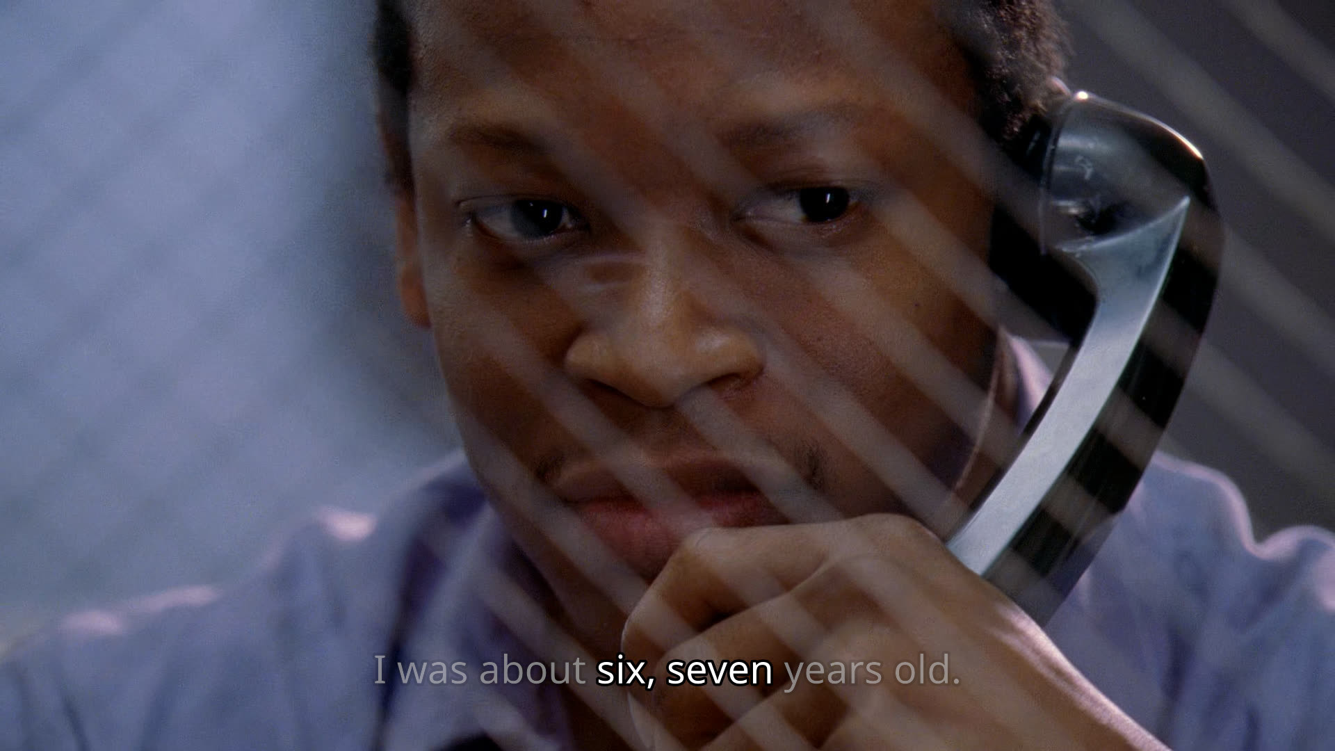 dee barksdale saying “I was about six, seven years old.” but the “six, seven” part is in brighter letters than the rest
