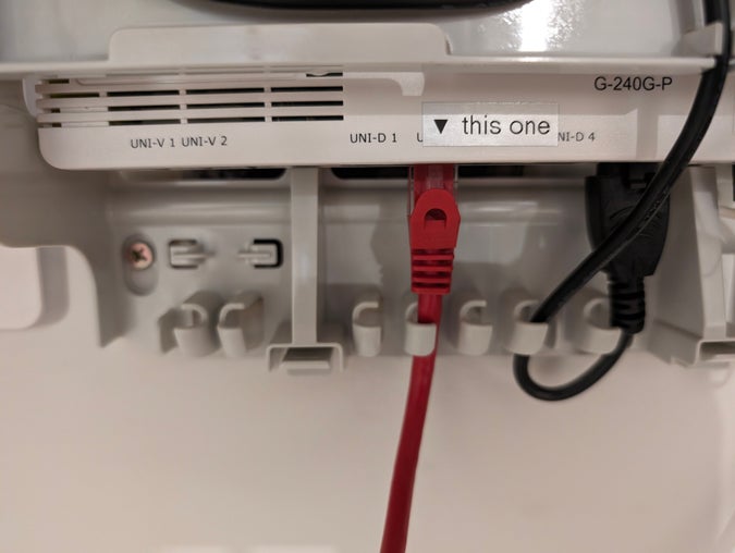 gpon ntd, with port 2 of 4 labelled “▼ this one”