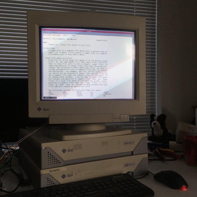 sparcstation 5 running solaris 7, with the manual for largefile(5) open