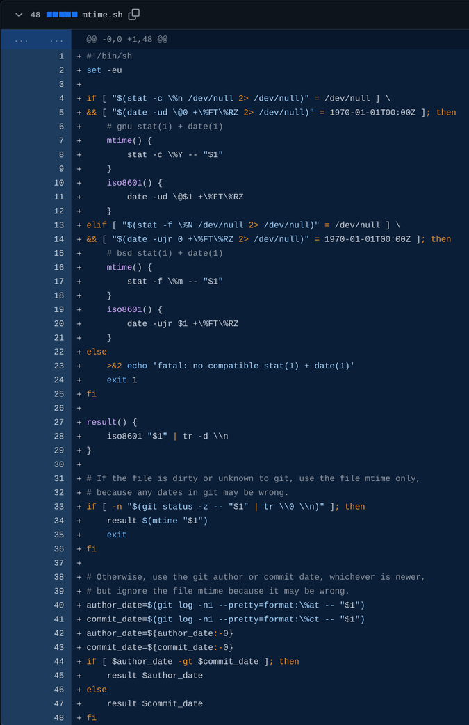 “mtime.sh”, a 48-line shell script where almost half of that is detecting whether you have the gnu or bsd version of stat(1) and date(1)